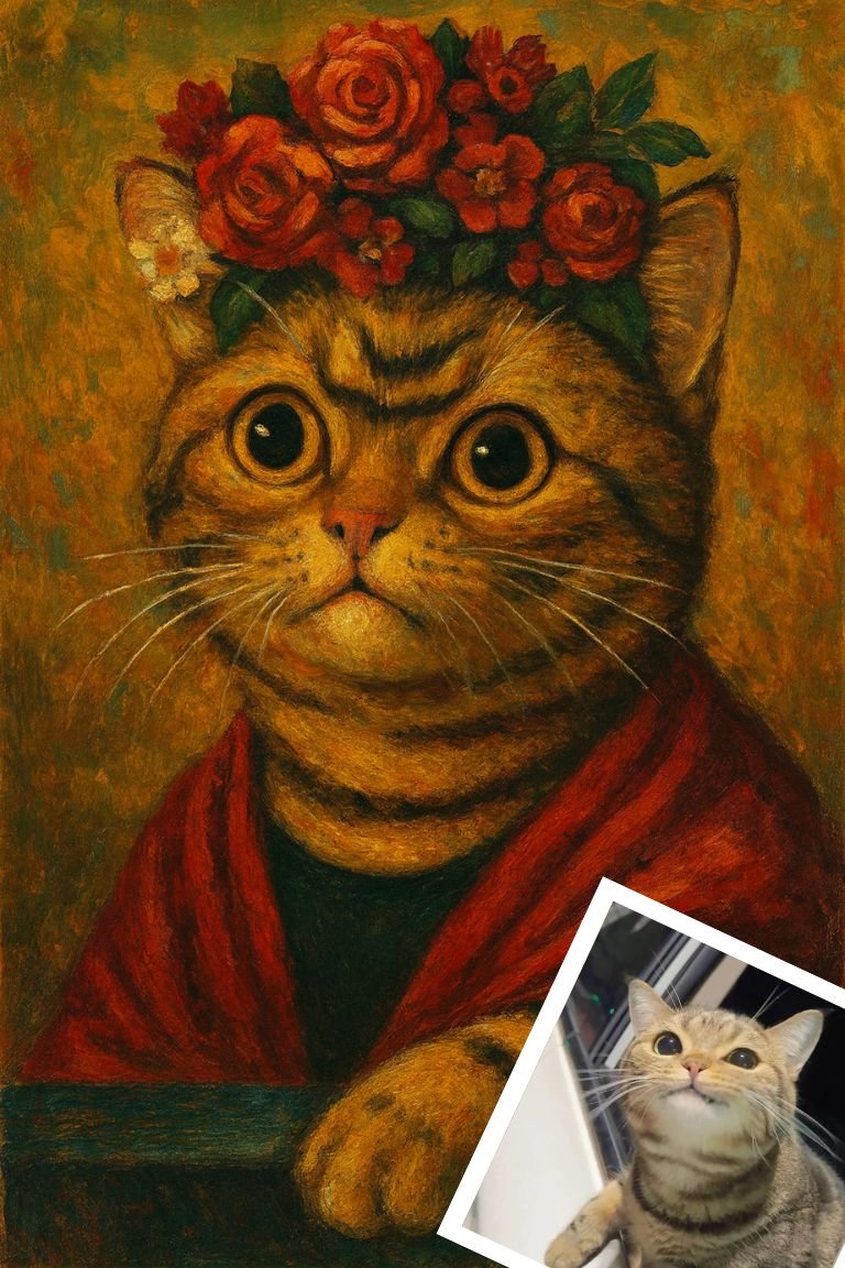 Surrealism Pet Art - Custom Frida Kahlo-Style Pet Portrait